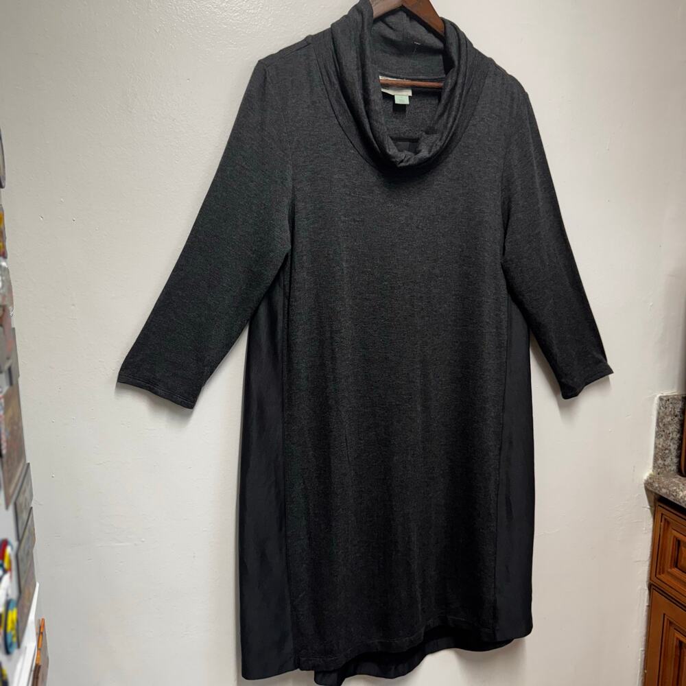 Anthropologie Saturday Sunday Cowl Neck Mixed Media Dress Gray Lagenlook Casual - Picture 2 of 13